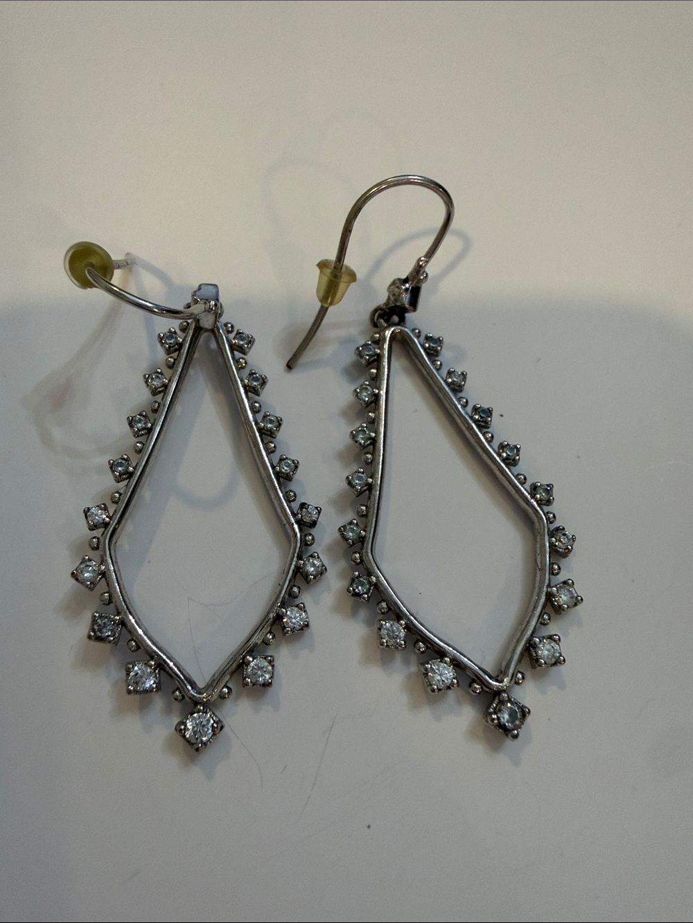 Kendra Scott Silver Kite-Shaped Drop Earrings with Clear Stones